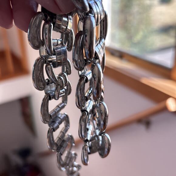 Modernist Statement Collar Necklace Silver Tone Bold Chunky 18" Chain Link - Picture 12 of 12